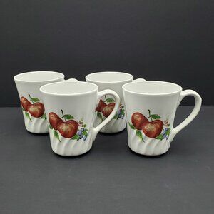Corelle Coordinates Chutney Mugs Corning White Swirl Apples Pear Blueberries Mug